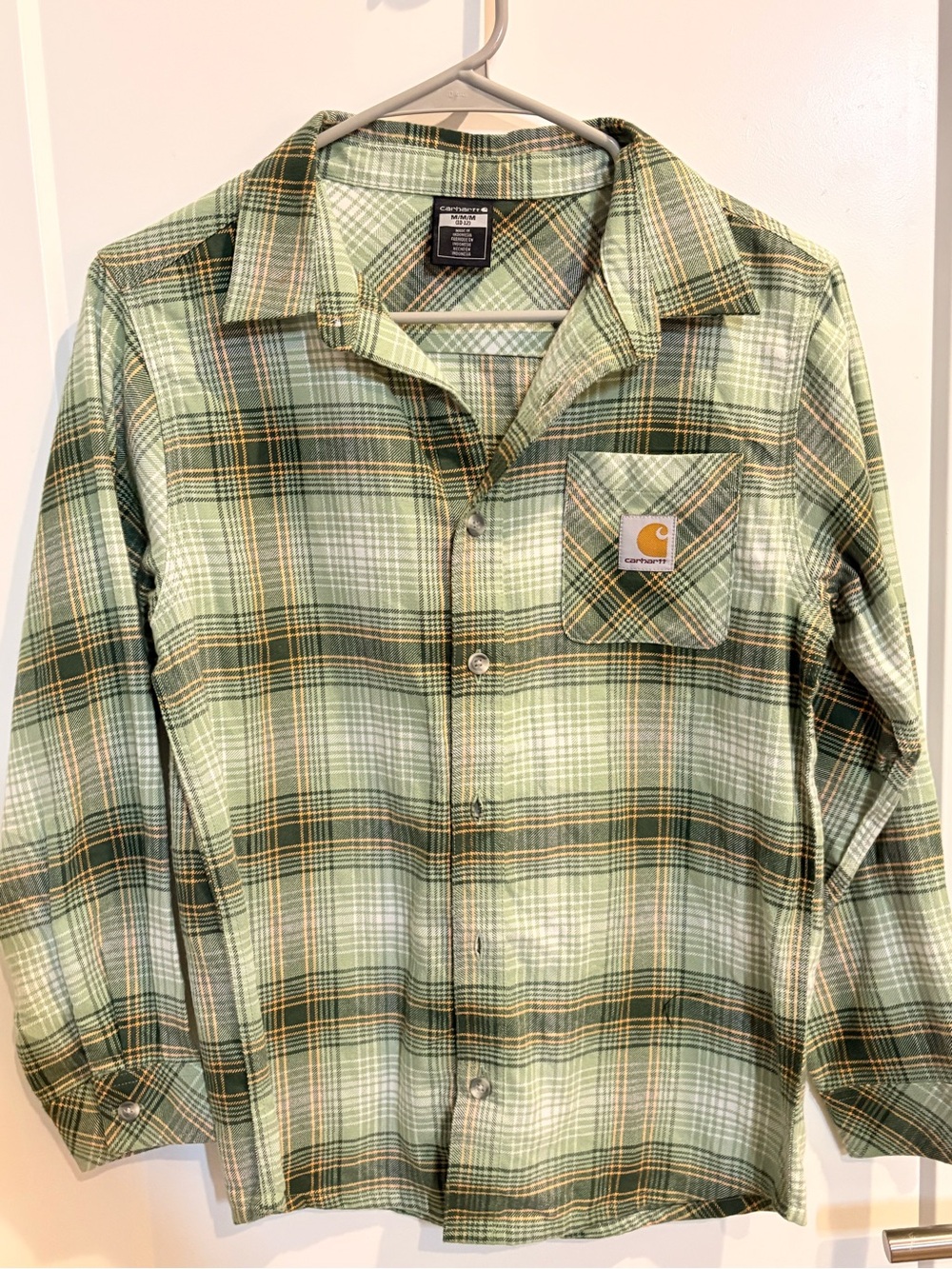 Carhartt Boys Green Plaid Button-Up Shirt